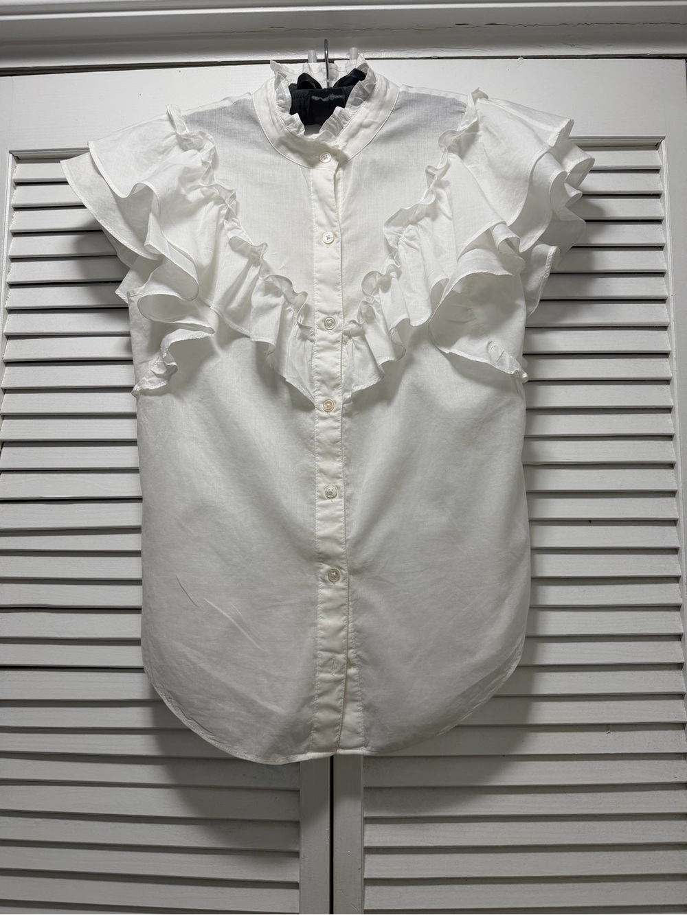 Veronica Beard White Ruffle Cap-Sleeve Blouse